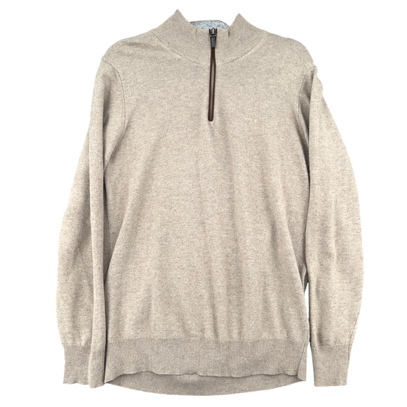 Filippo‎ Riberti Beige Halfzip Ribbed Cuffs Hem Pullover Sweater Mens Medium - Picture 1 of 8